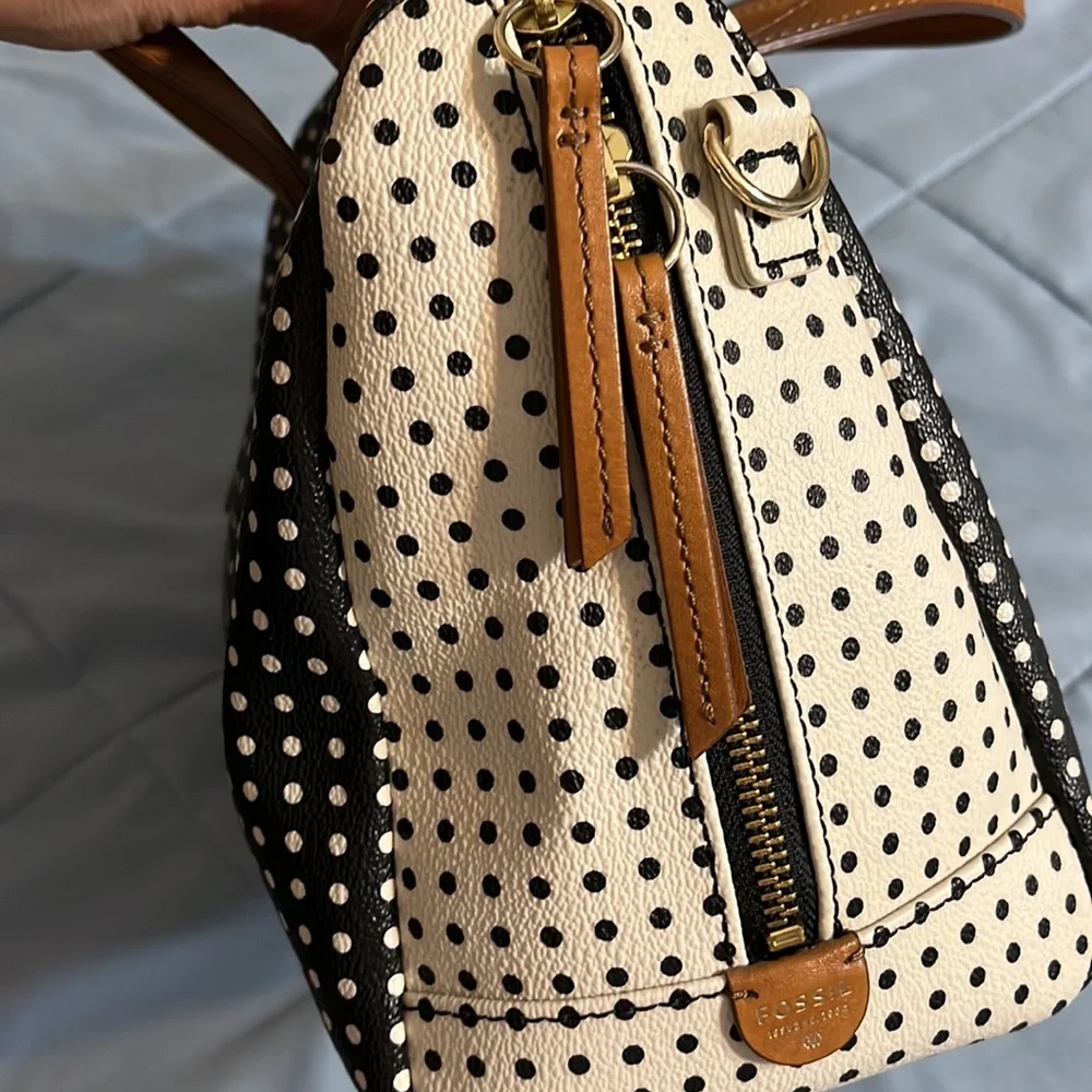 Fossil Black and White Polka Dot Bag with Tan Accents - Picture 11 of 14